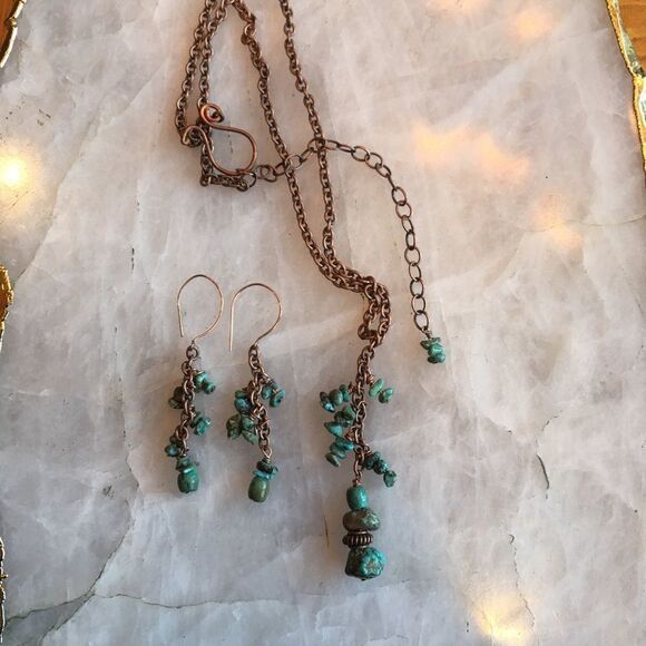 COPPER N Turquoise Necklace & Dangle Drops! - Picture 2 of 9